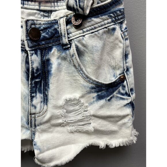 Tinseltown Denim Acid Washed‎ Bib Overall Jean Shorts Shortalls Womens XS - Picture 3 of 6